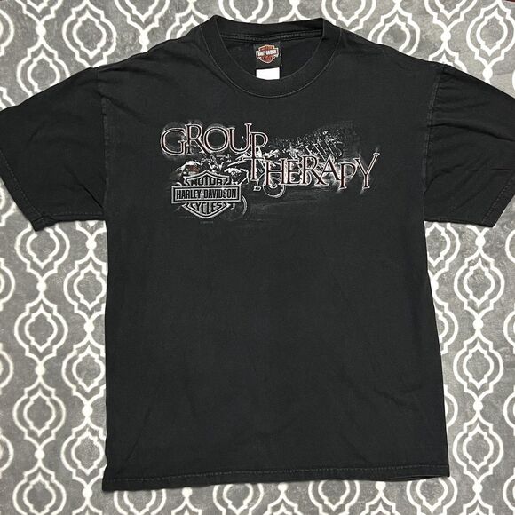 VTG Harley Davidson Y2K Mens L Black Shirt Myrtle Beach 2000 Group Therapy USA - Picture 11 of 11